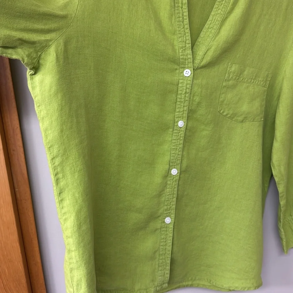 Vintage Talbots Linen Mandarin Collar Button Down Blouse Shirt | Green Leaf | L - Picture 4 of 10
